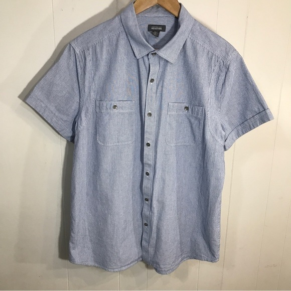 Kenneth Cole Reactions Cotton Blue and White Stripe Button Down Short Sleeved L - Picture 1 of 4